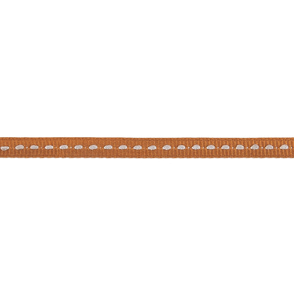 Tan Grosgrain Ribbon with Lucent White Stitching - 0.25" Detail