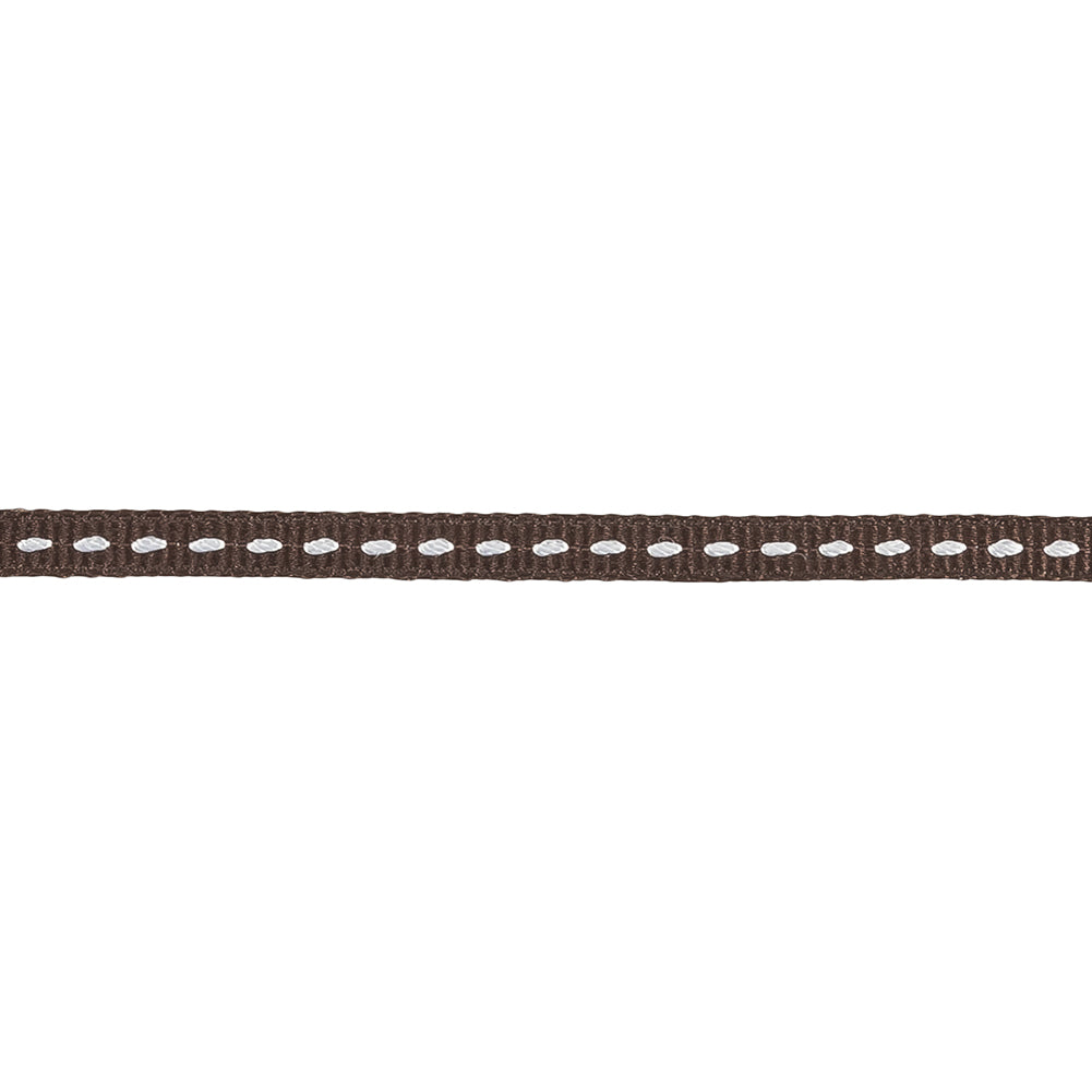 Brown Grosgrain Ribbon with Lucent White Stitching - 0.25" Detail