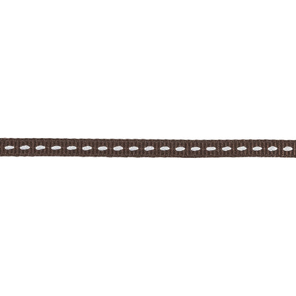 Brown Grosgrain Ribbon with Lucent White Stitching - 0.25" Detail