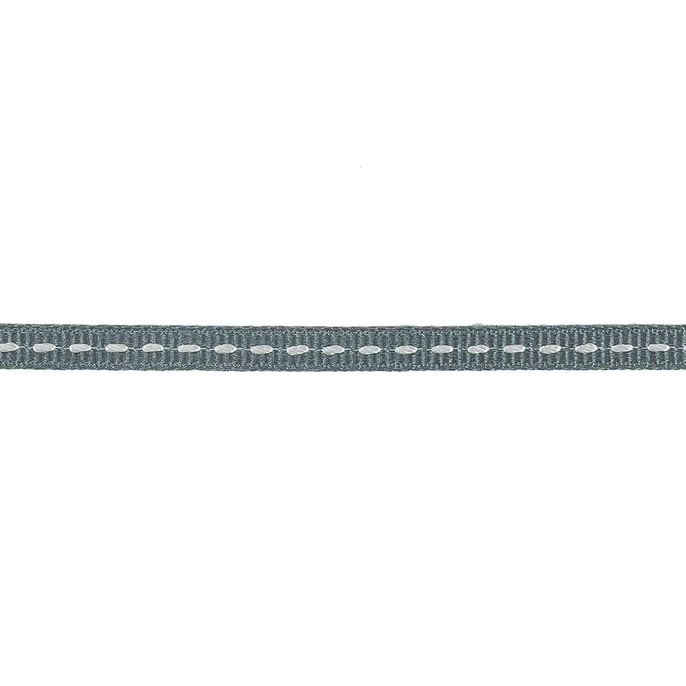 Cool Gray Grosgrain Ribbon with Lucent White Stitching - 0.25" Detail