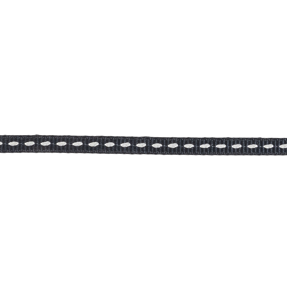 Navy Grosgrain Ribbon with Lucent White Stitching - 0.25" Detail