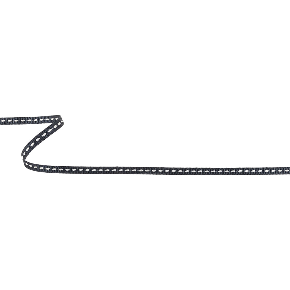 Navy Grosgrain Ribbon with Lucent White Stitching - 0.25"