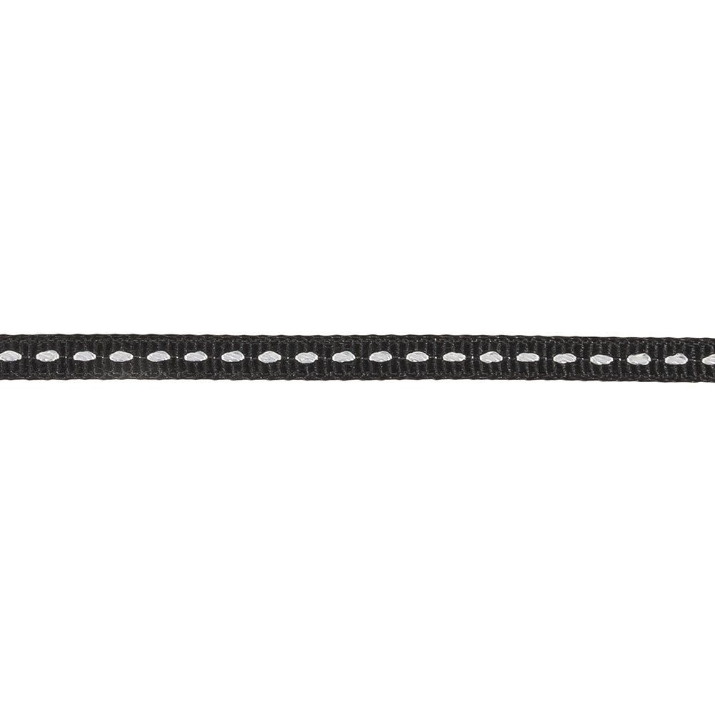 Caviar Grosgrain Ribbon with Lucent White Stitching - 0.25" Detail