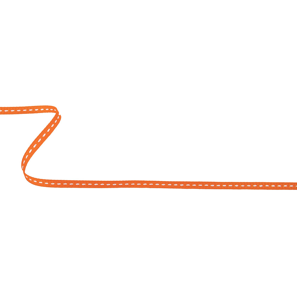 Dragon Fire Grosgrain Ribbon with Lucent White Stitching - 0.25"
