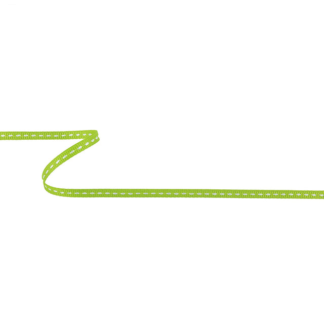 Lime Green Grosgrain Ribbon with Bright White Stitching - 0.25"
