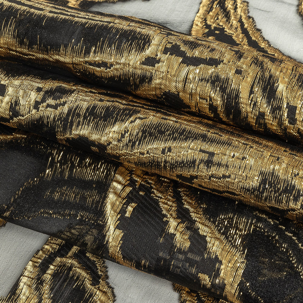 Mood Exclusive Metallic Gold and Black Mineral Veins Luxury Burnout Brocade Folded