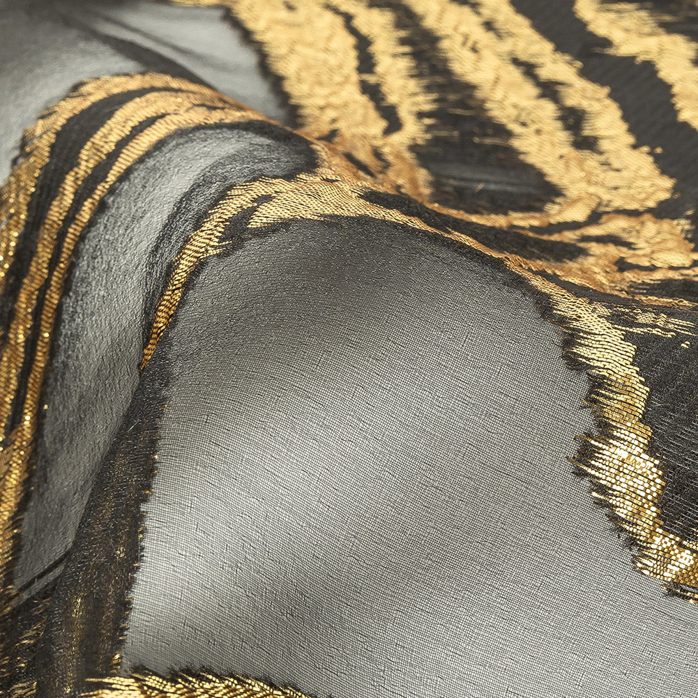 Mood Exclusive Metallic Gold and Black Mineral Veins Luxury Burnout Brocade Detail