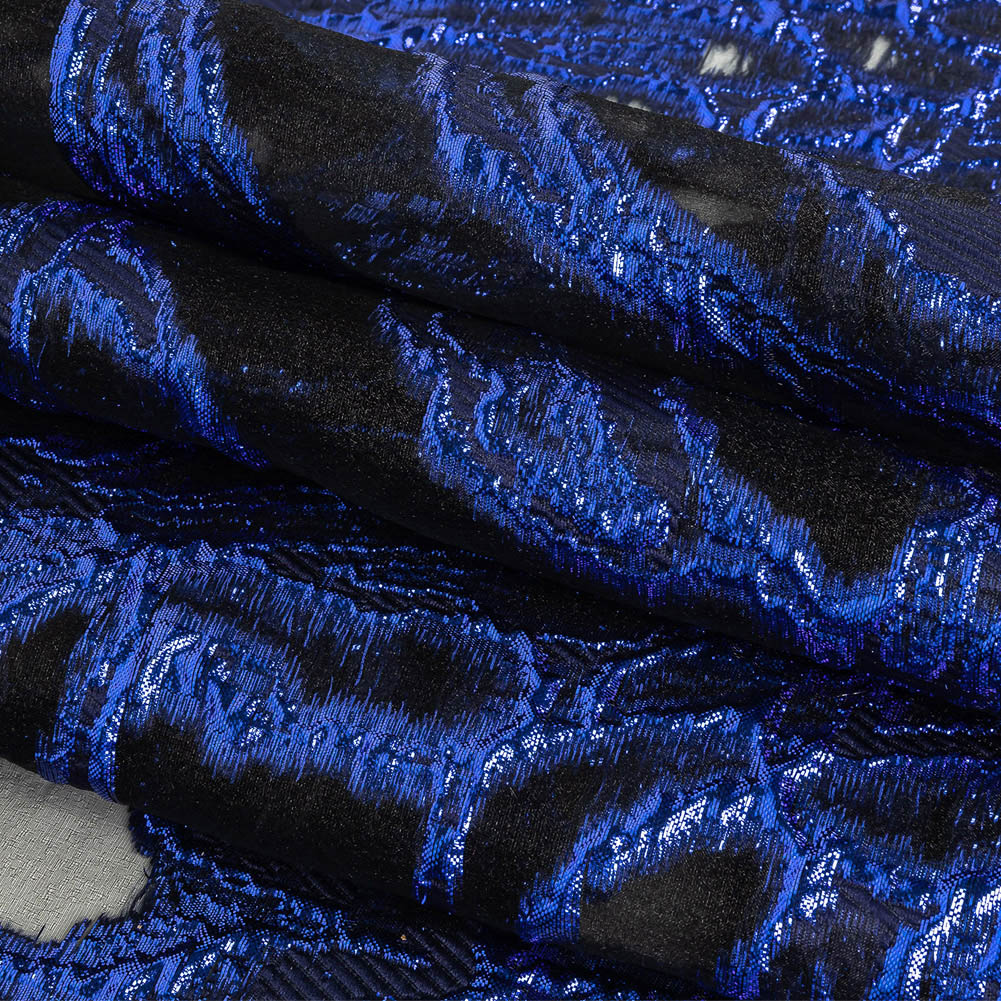 Mood Exclusive Metallic Magnetic Blue and Black Mineral Veins Luxury Burnout Brocade Folded