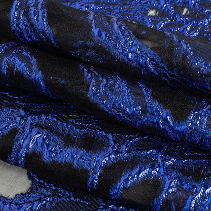Mood Exclusive Metallic Magnetic Blue and Black Mineral Veins Luxury Burnout Brocade Folded