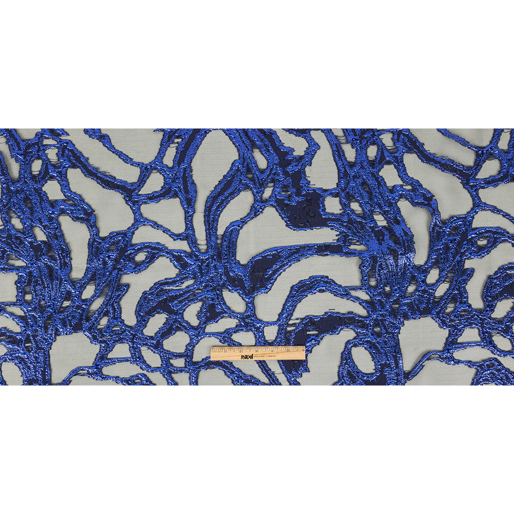 Mood Exclusive Metallic Magnetic Blue and Black Mineral Veins Luxury Burnout Brocade Full
