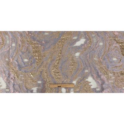Mood Exclusive Metallic Gold, Pink and Wisteria Painterly Swirls Luxury Burnout Brocade Full