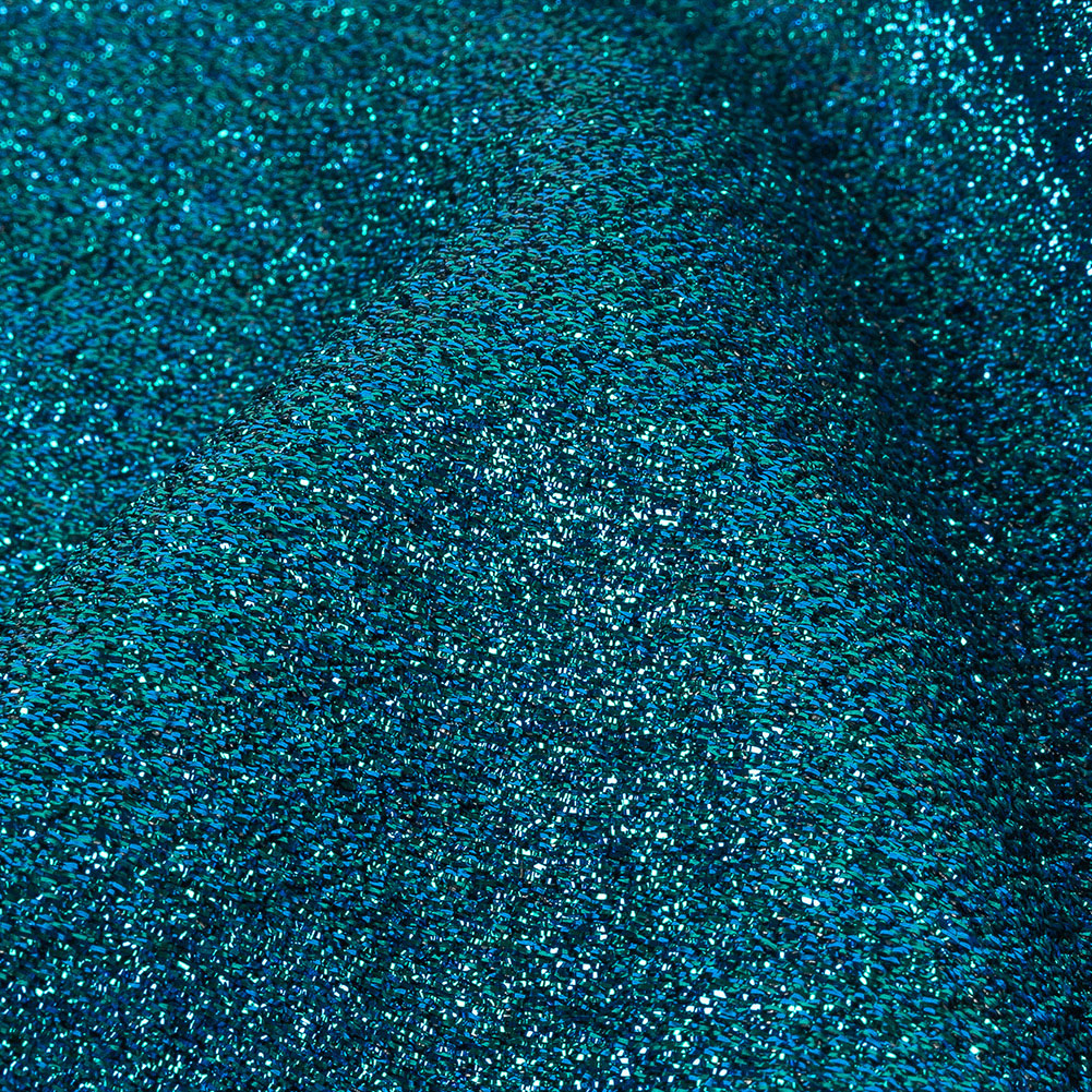 Cygnus Metallic Blue and Green Crinkled Lame Luxury Brocade Detail