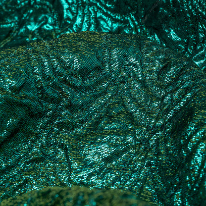 Mood Exclusive Metallic Emerald and Olivine Feathers Ombre Luxury Brocade Panel Detail