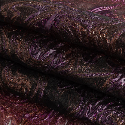 Mood Exclusive Metallic Purple and Copper Swirls Sheer Organza Luxury Brocade Folded
