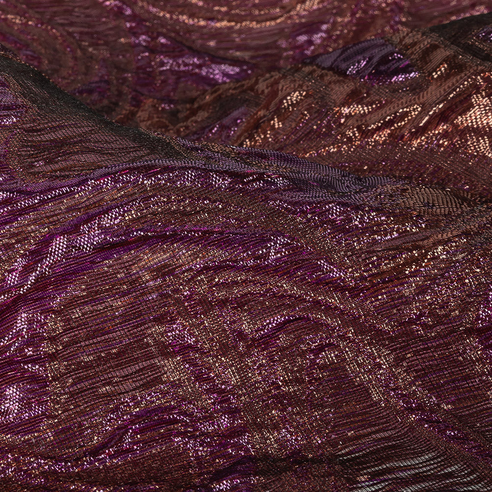 Mood Exclusive Metallic Purple and Copper Swirls Sheer Organza Luxury Brocade Detail