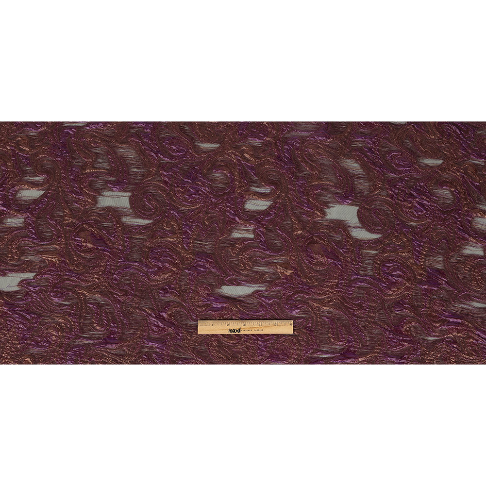 Mood Exclusive Metallic Purple and Copper Swirls Sheer Organza Luxury Brocade Full