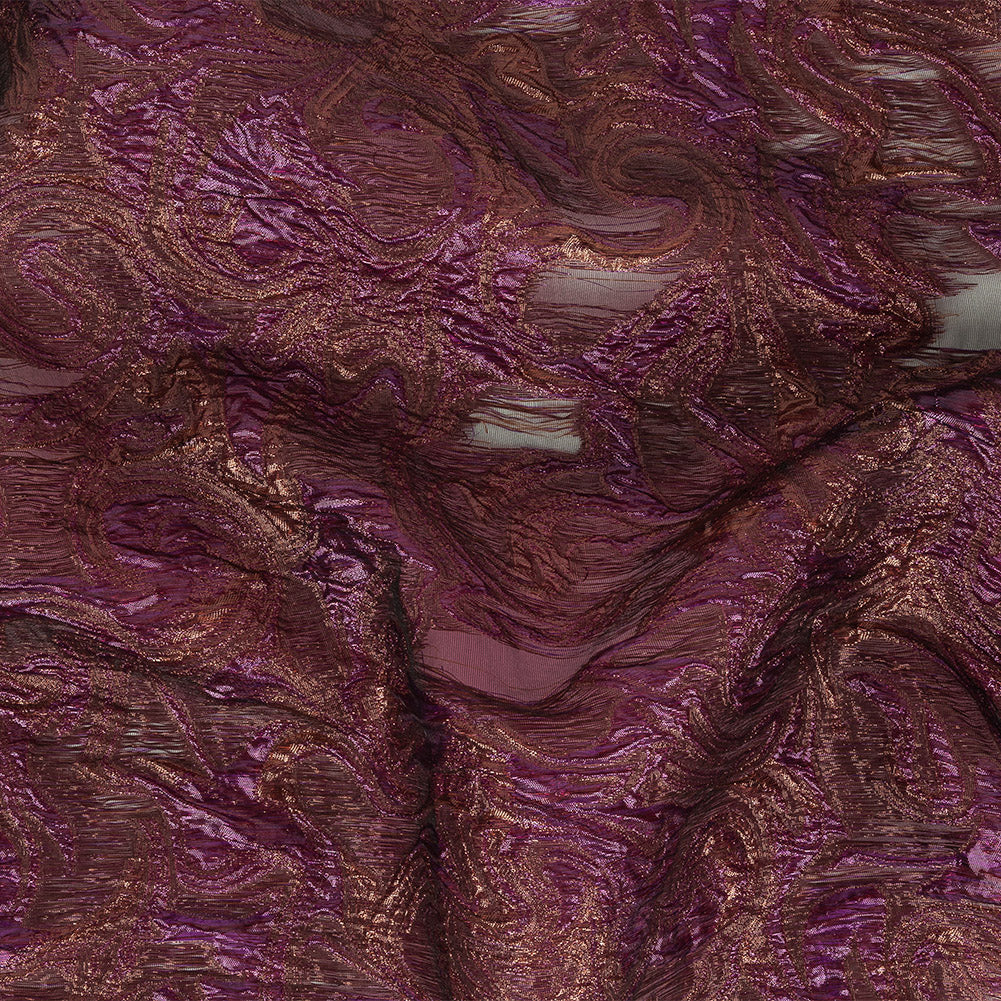 Mood Exclusive Metallic Purple and Copper Swirls Sheer Organza Luxury Brocade