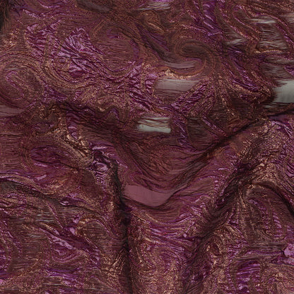 Mood Exclusive Metallic Purple and Copper Swirls Sheer Organza Luxury Brocade