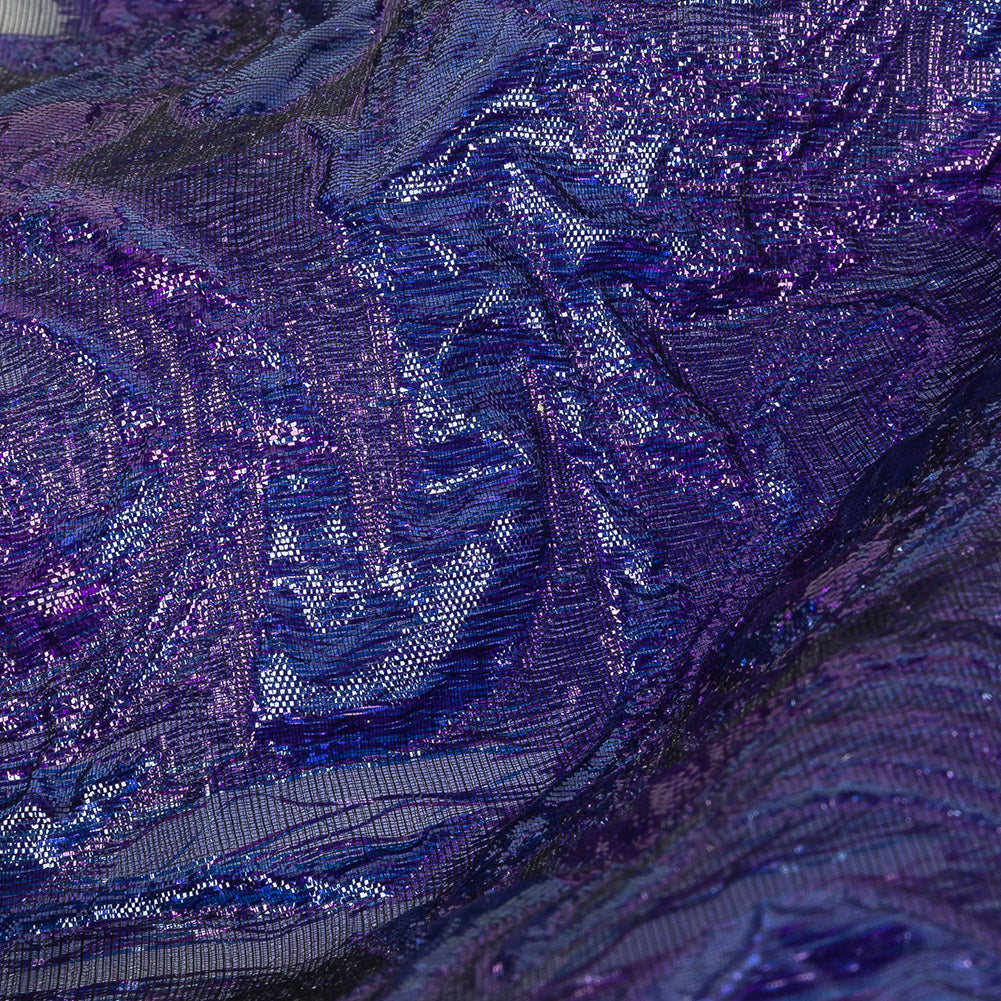 Mood Exclusive Metallic Purple and Navy Swirls Sheer Organza Luxury Brocade Detail