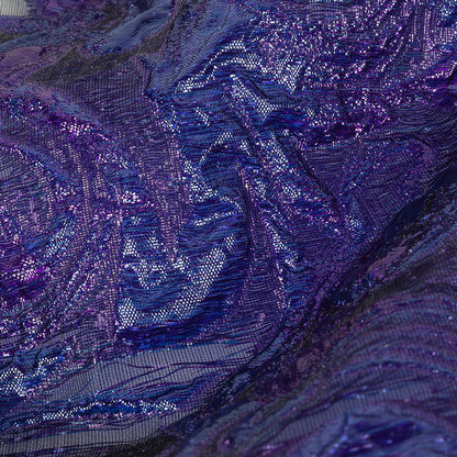 Mood Exclusive Metallic Purple and Navy Swirls Sheer Organza Luxury Brocade Detail