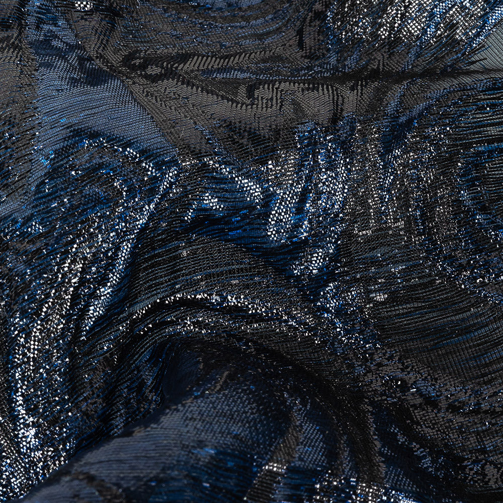 Mood Exclusive Metallic Navy and Black Swirls Sheer Organza Luxury Brocade Detail