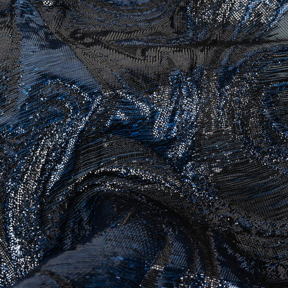 Mood Exclusive Metallic Navy and Black Swirls Sheer Organza Luxury Brocade Detail