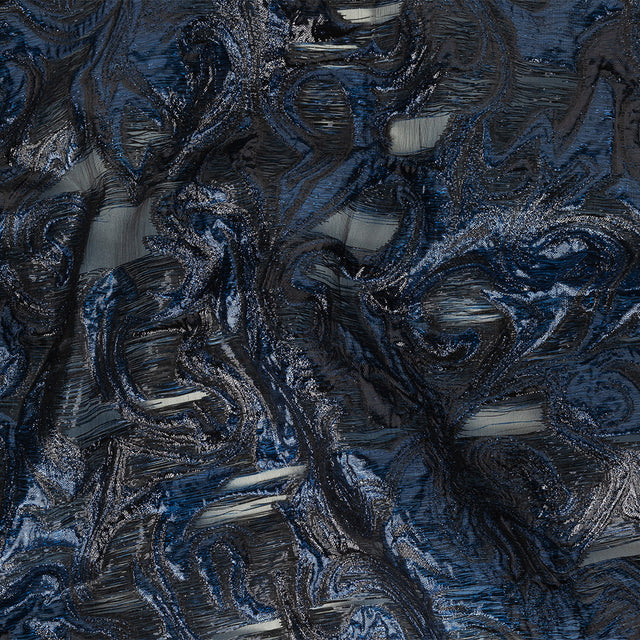 Mood Exclusive Metallic Navy and Black Swirls Sheer Organza Luxury Brocade