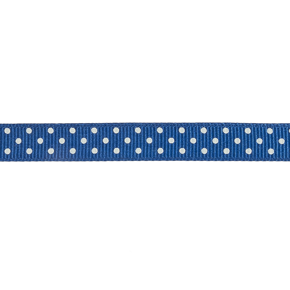 Deep Ultramarine and White Polka Dots Grosgrain Ribbon - 0.375" Detail
