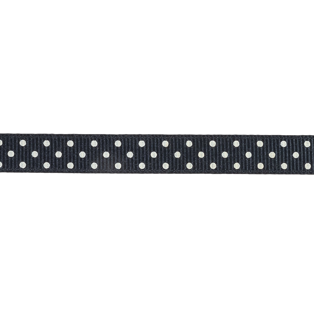 Total Eclipse and White Polka Dots Grosgrain Ribbon - 0.375" Detail