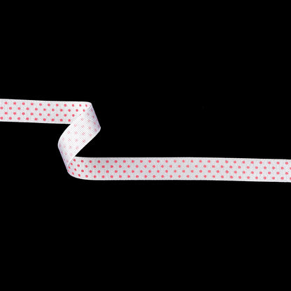 Bright White and Pink Carnation Polka Dots Grosgrain Ribbon - 0.625"