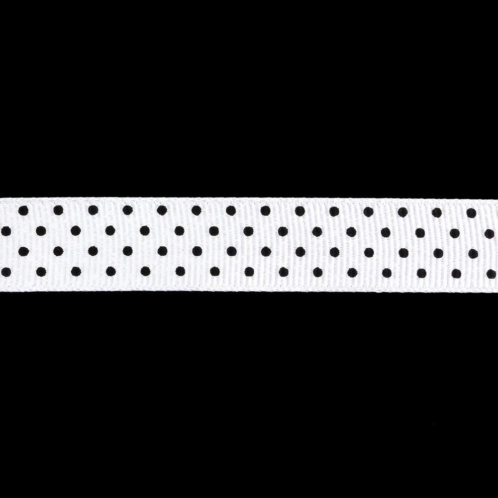 Bright White and Moonless Night Polka Dots Grosgrain Ribbon - 0.625" Detail