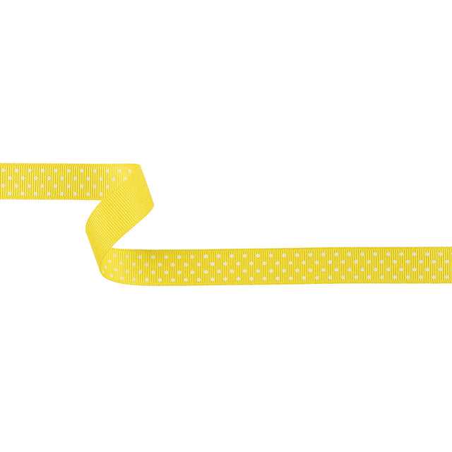 Blazing Yellow and White Polka Dots Grosgrain Ribbon - 0.625"