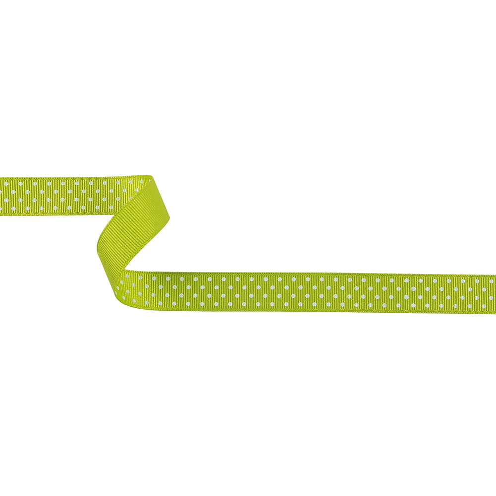 Lime Green and White Polka Dots Grosgrain Ribbon - 0.625"