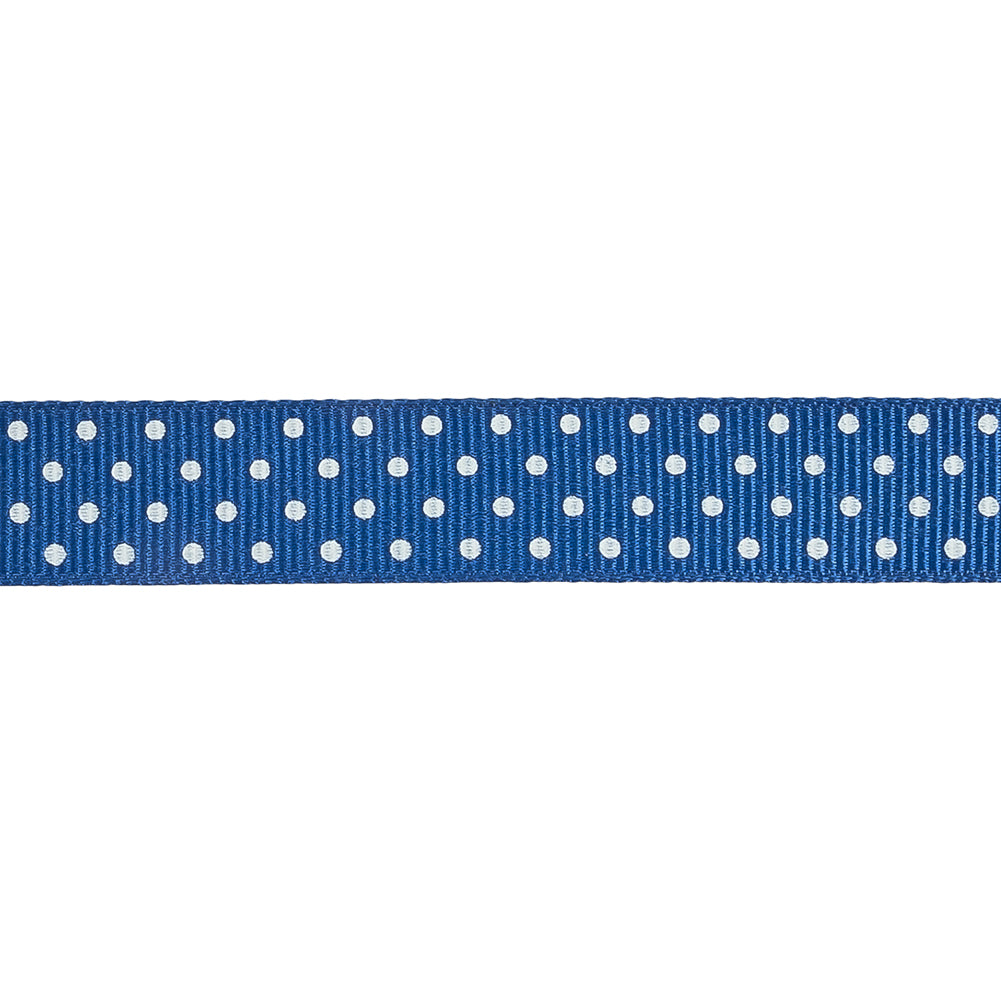 Deep Ultramarine and White Polka Dots Grosgrain Ribbon - 0.625" Detail