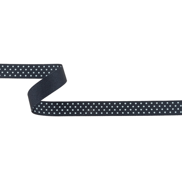Total Eclipse and White Polka Dots Grosgrain Ribbon - 0.625"