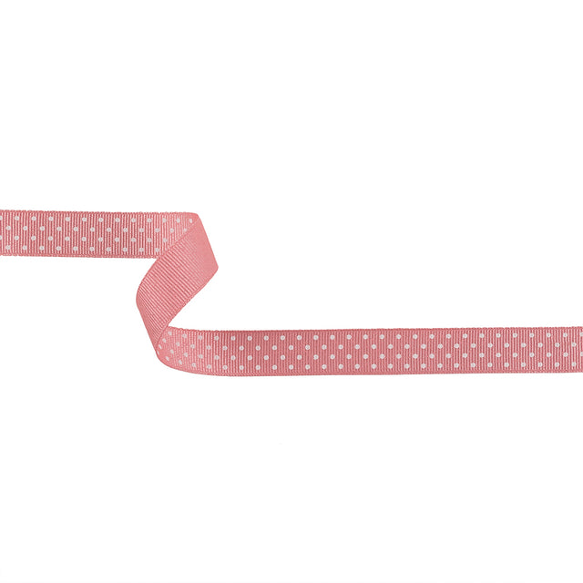 Flamingo Pink and White Polka Dots Grosgrain Ribbon - 0.625"