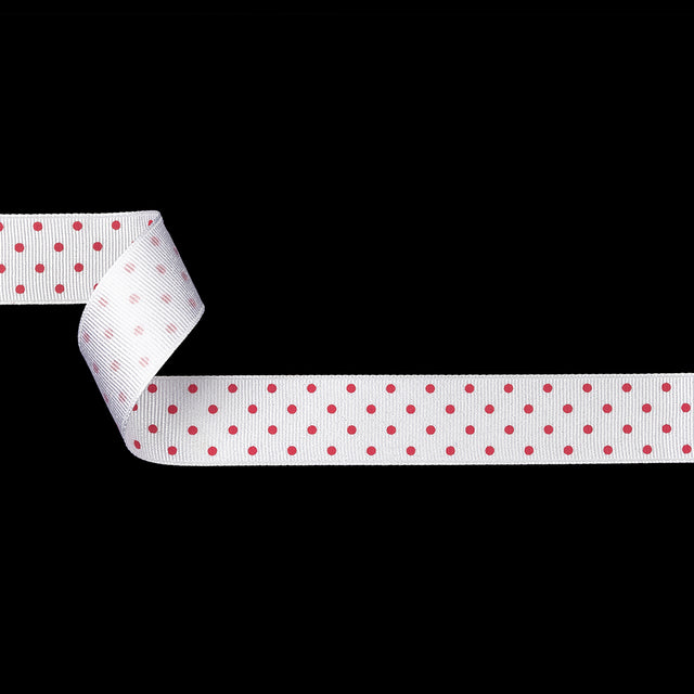 Bright White and Fandango Pink Polka Dots Grosgrain Ribbon - 1"