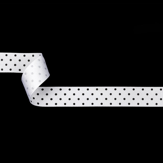 Bright White and Moonless Night Polka Dots Grosgrain Ribbon - 1"