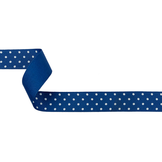 Deep Ultramarine and White Polka Dots Grosgrain Ribbon - 1"