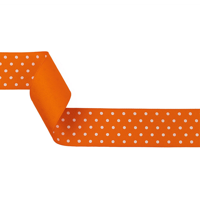 Carrot and White Polka Dots Grosgrain Ribbon - 1.625"