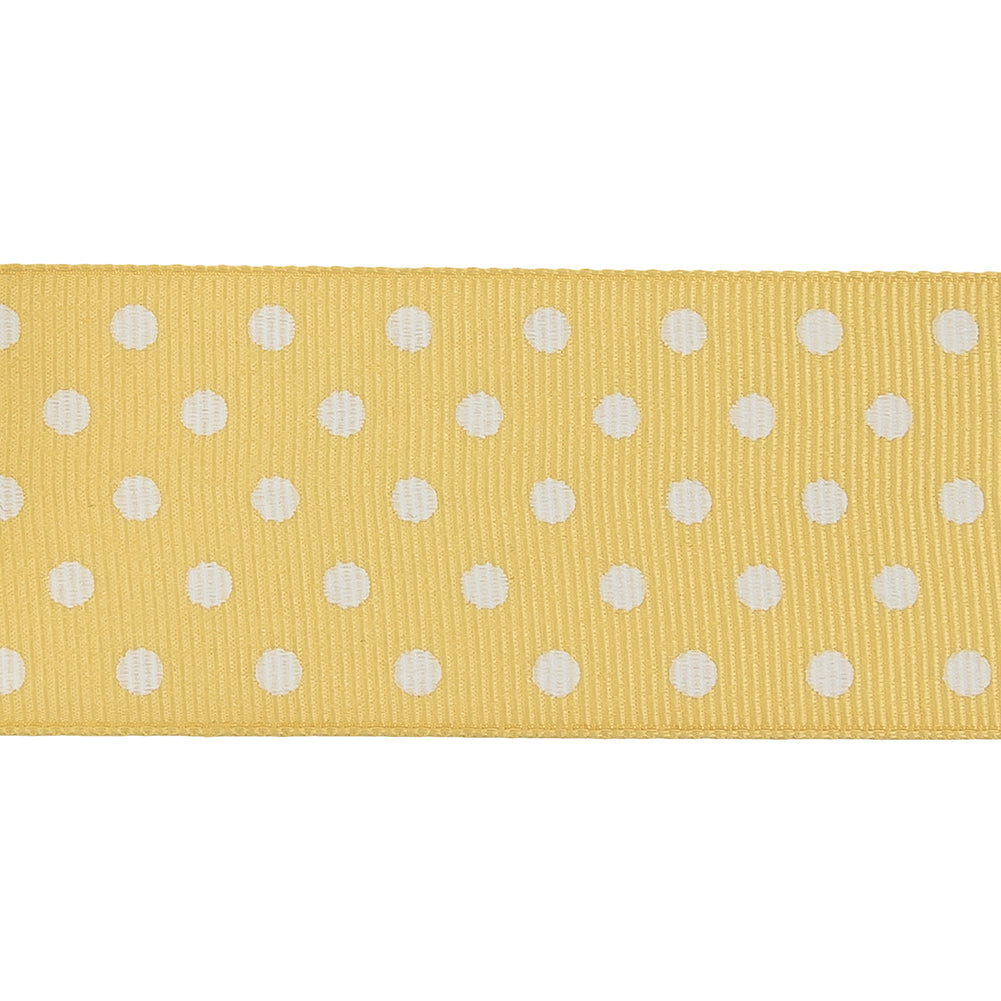 Pale Banana and White Polka Dots Grosgrain Ribbon - 1.625" Detail