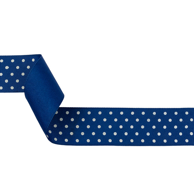Deep Ultramarine and White Polka Dots Grosgrain Ribbon - 1.625"