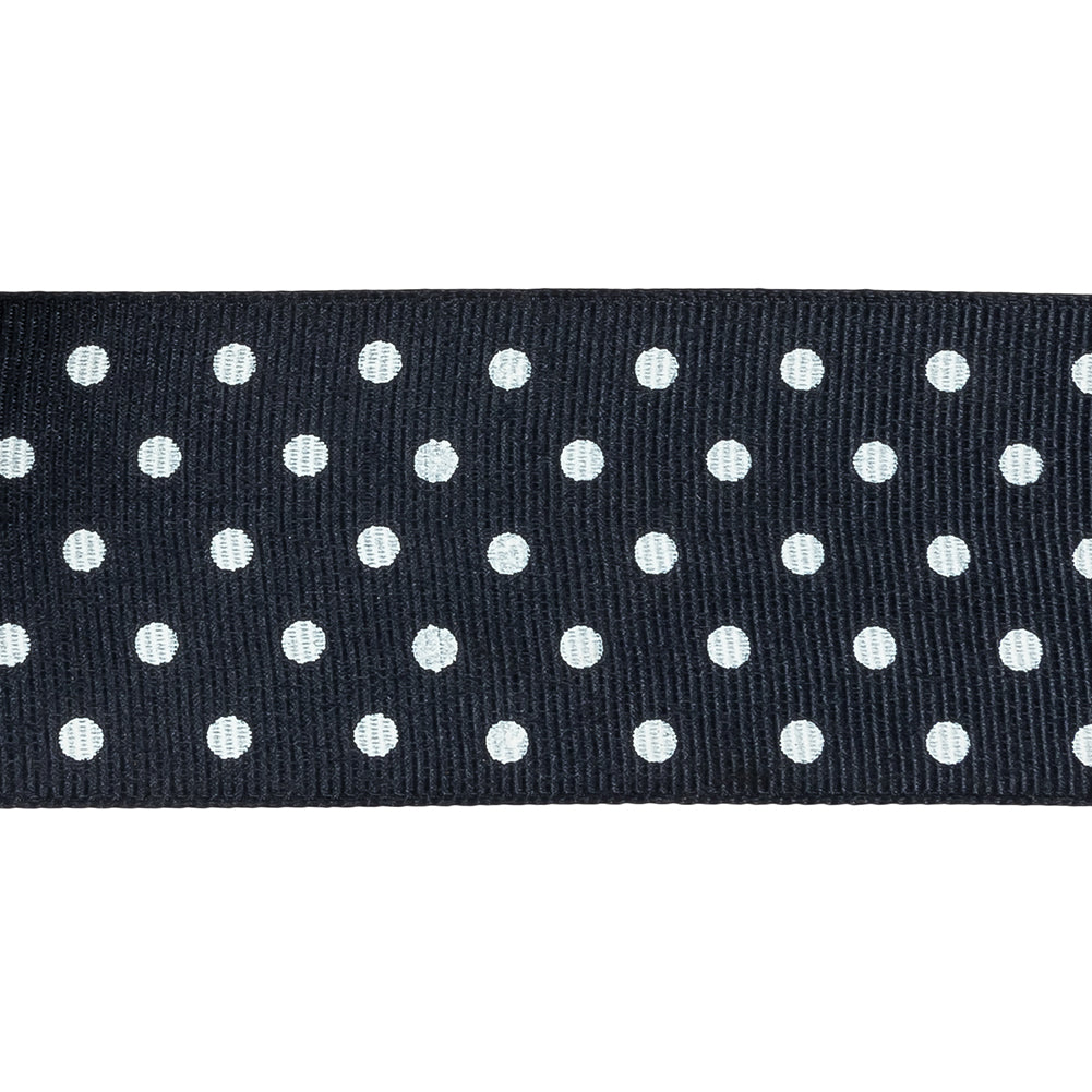 Total Eclipse and White Polka Dots Grosgrain Ribbon - 1.625" Detail