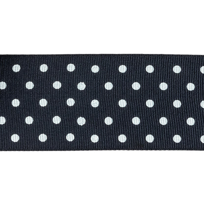 Total Eclipse and White Polka Dots Grosgrain Ribbon - 1.625" Detail