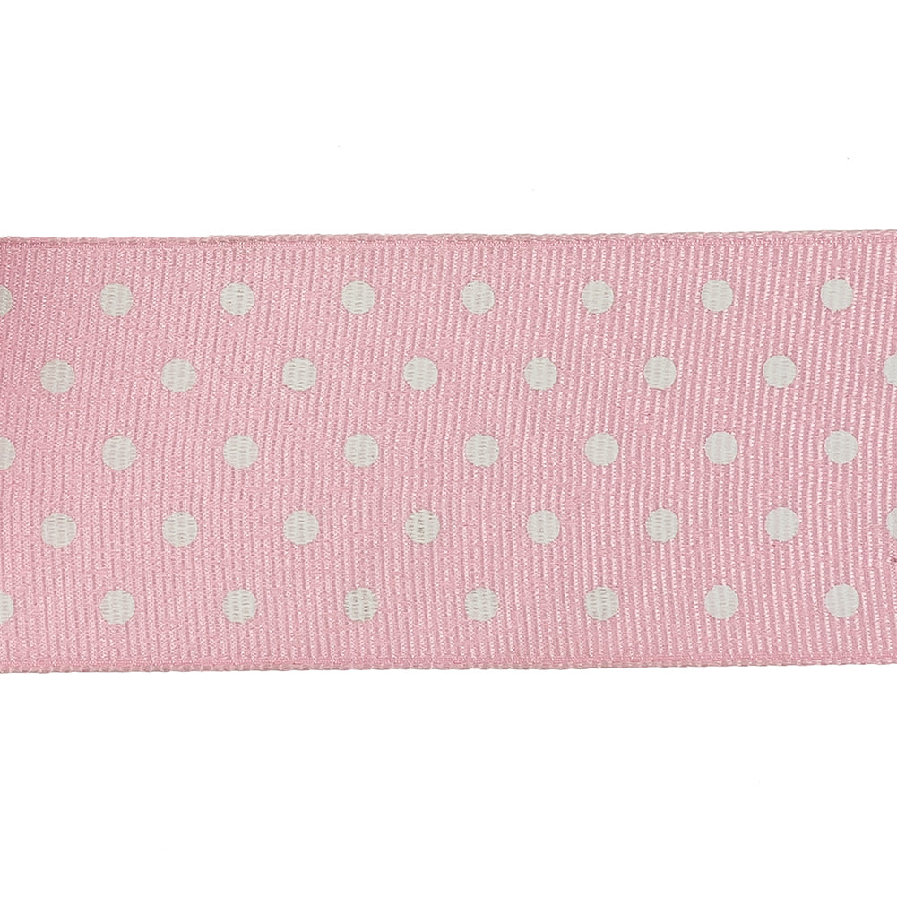 Parfait Pink and White Polka Dots Grosgrain Ribbon - 1.625" Detail