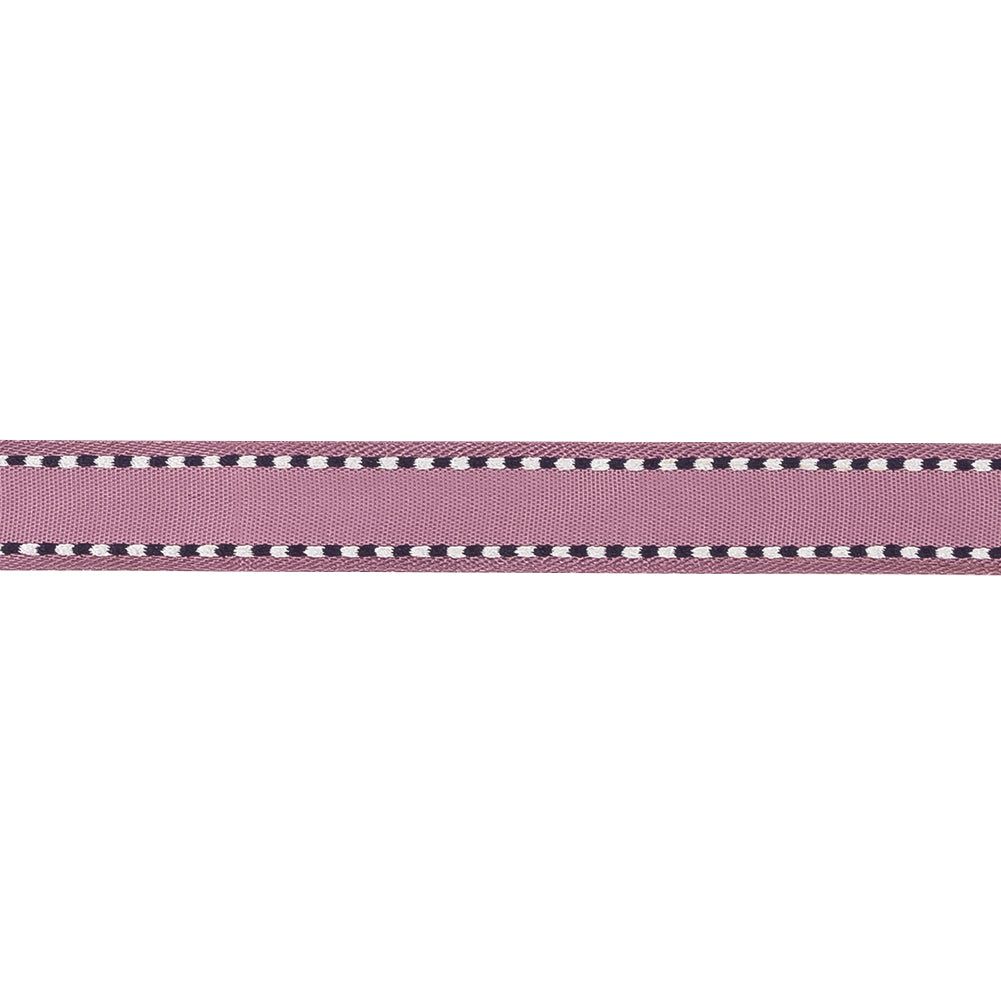 Purple Woven Ribbon with Navy and White Stitched Border - 0.375" Detail