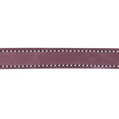 Purple Woven Ribbon with Navy and White Stitched Border - 0.625" Detail