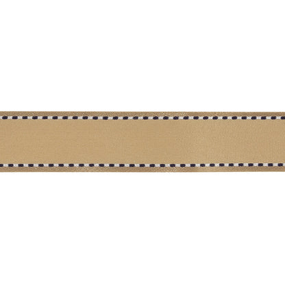 Marzipan Woven Ribbon with Navy Blazer and White Stitched Border - 0.75" Detail