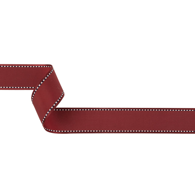 Spiced Apple Woven Ribbon with Navy Blazer and White Stitched Border - 1"