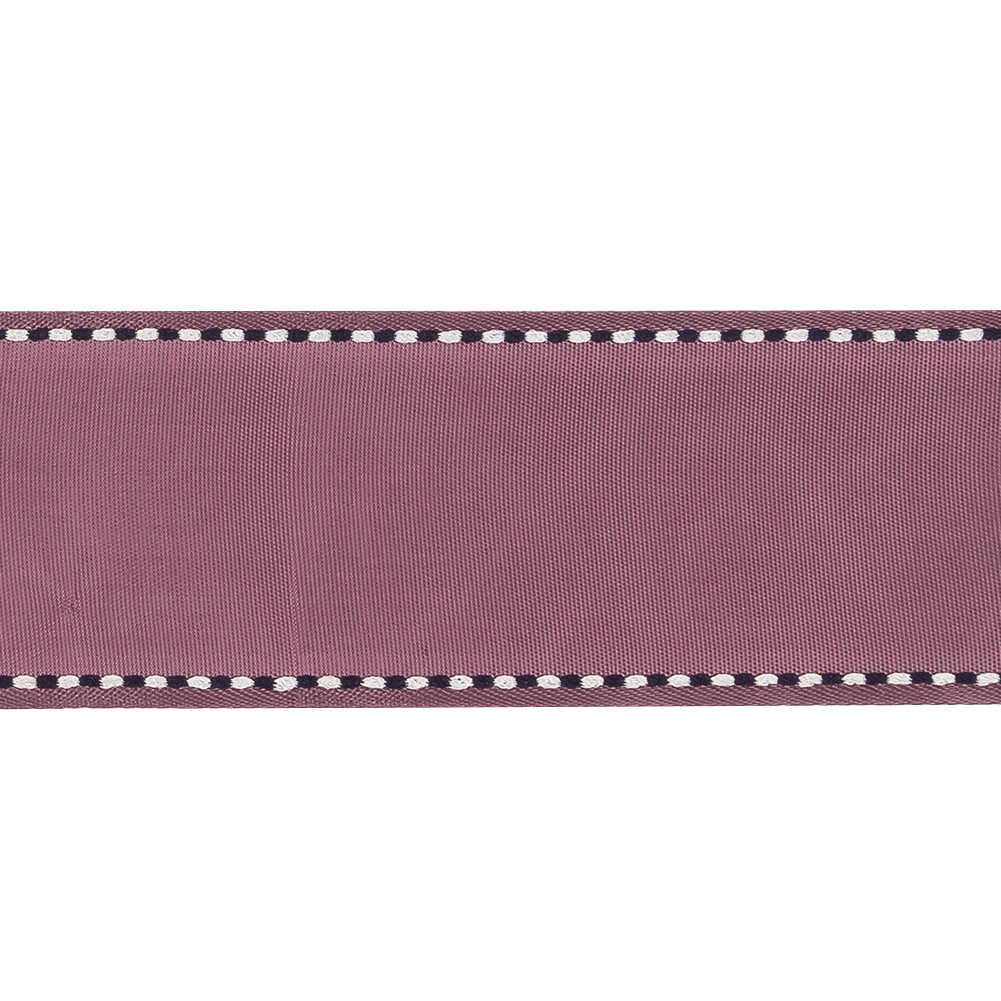 Purple Woven Ribbon with Navy Blazer and White Stitched Border - 1.375" Detail